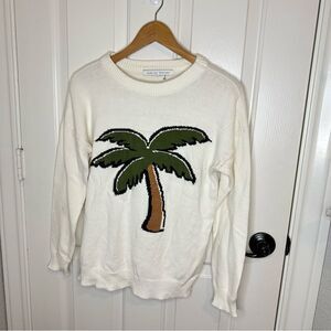 English Factory Creme Palm Tree Crewneck Sweater Sz S Coastal Beach Tropical